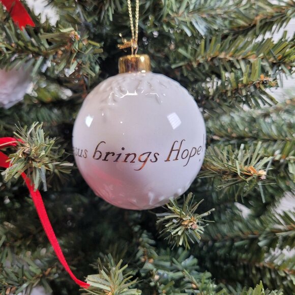Set of 3 Christmas Ornaments Jesus Brings Joy Peace Hope White Ceramic - Picture 7 of 8